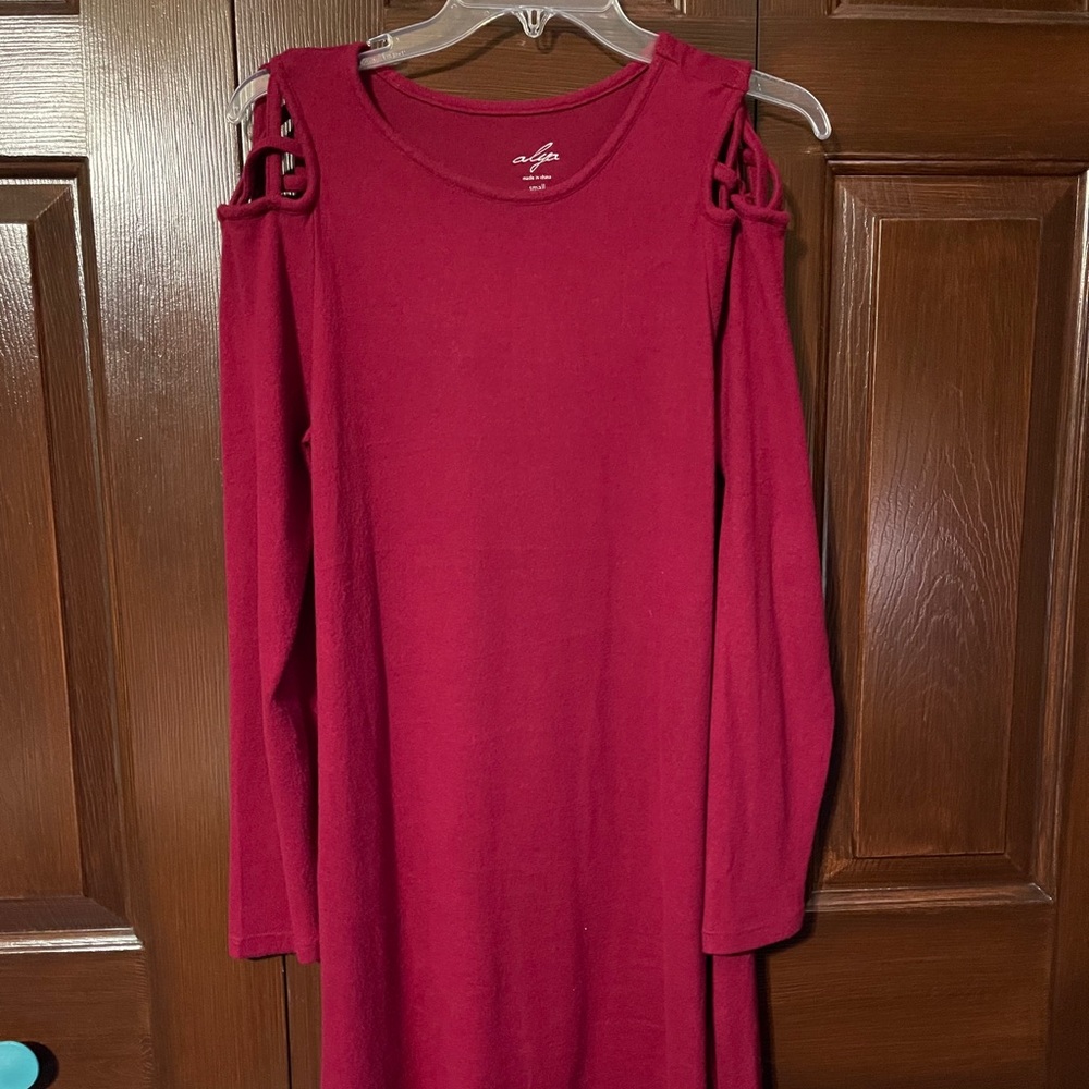 red sweater dress! with cold shoulder